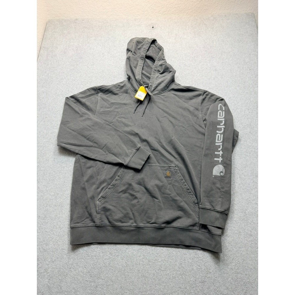 Carhartt Mens Sleeve Logo Hooded Sweatshirt Gray Relaxed Fit Hoodie XL